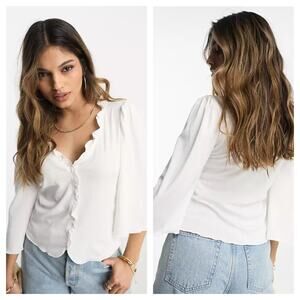 Vila White Ribbed Bell Sleeve Top Small